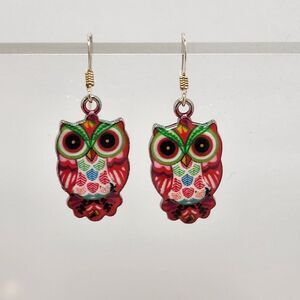 Owl Earrings Pink Owl Charm Drop on Sterling Silver French Earwires New …